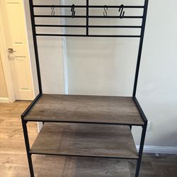 Freestanding Baker's Rack/Coffee Bar Hutch w/ Hooks