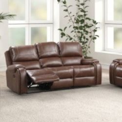Brand New Brown Leather Reclining 3pc Sofa Set