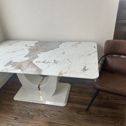 Modern Faux Marble Dining Table Set with 2 Chairs – Excellent Condition