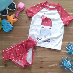 3T 2-PIECE SET 'RED WHITE AND SWEET' SWIMMING SHIRT W/MATCHING BIKINI RUFFLE BOTTOM  **BRAND NEW**
