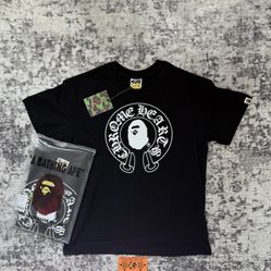 Bape x chrome hearts black on white graphic tee