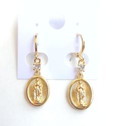 Virgen De Guadalupe Earring Gold Plated, Oro Laminado 