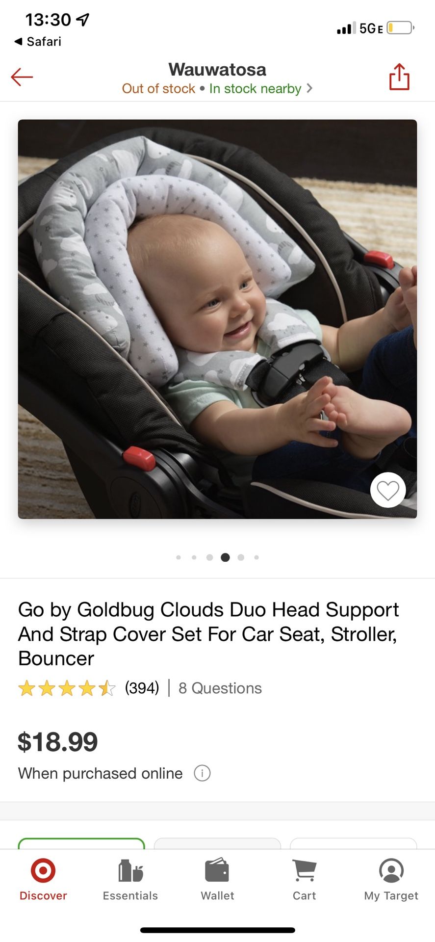 Go By Goldbug Clouds Duo Head Support And Strap Cover Set For Car Seat,  Stroller, Bouncer : Target