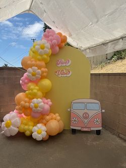 Groovy Party Backdrop with Balloon Garland