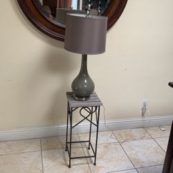 Lamp + Table . Beautiful  Olive Color Lamp And Side Table . 