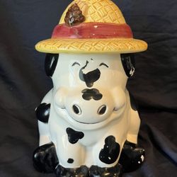 VINTAGE COW WITH HAT COOKIE JAR