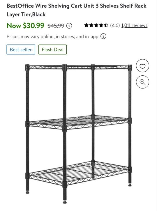 BestOffice
BestOffice Wire Shelving Cart Unit 3 Shelves Shelf Rack Layer Tier,Black
