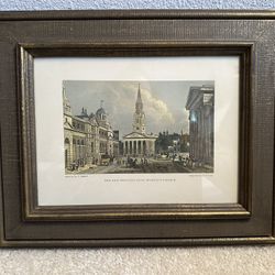 1800s Hand-Colored Engraved Print, "The New Opening to St. Martin's Church"