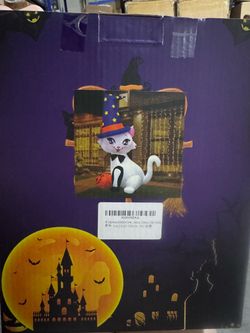 5ft Halloween Inflatable Cat with Pumpkin