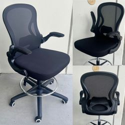 New In Box Drafting Computer Chair Seat Height Adjustable From 22” To 29” Tall With Footrest And Flip Back Armrest Office Furniture 
