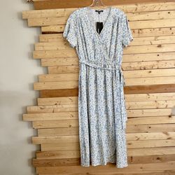 LAUREL GREY NWT Women’s Light Blue Beige Floral Cottagecore Midi Sundress size L