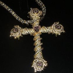 18 K Gold Plated Cross Pendant With Tennis Chain 