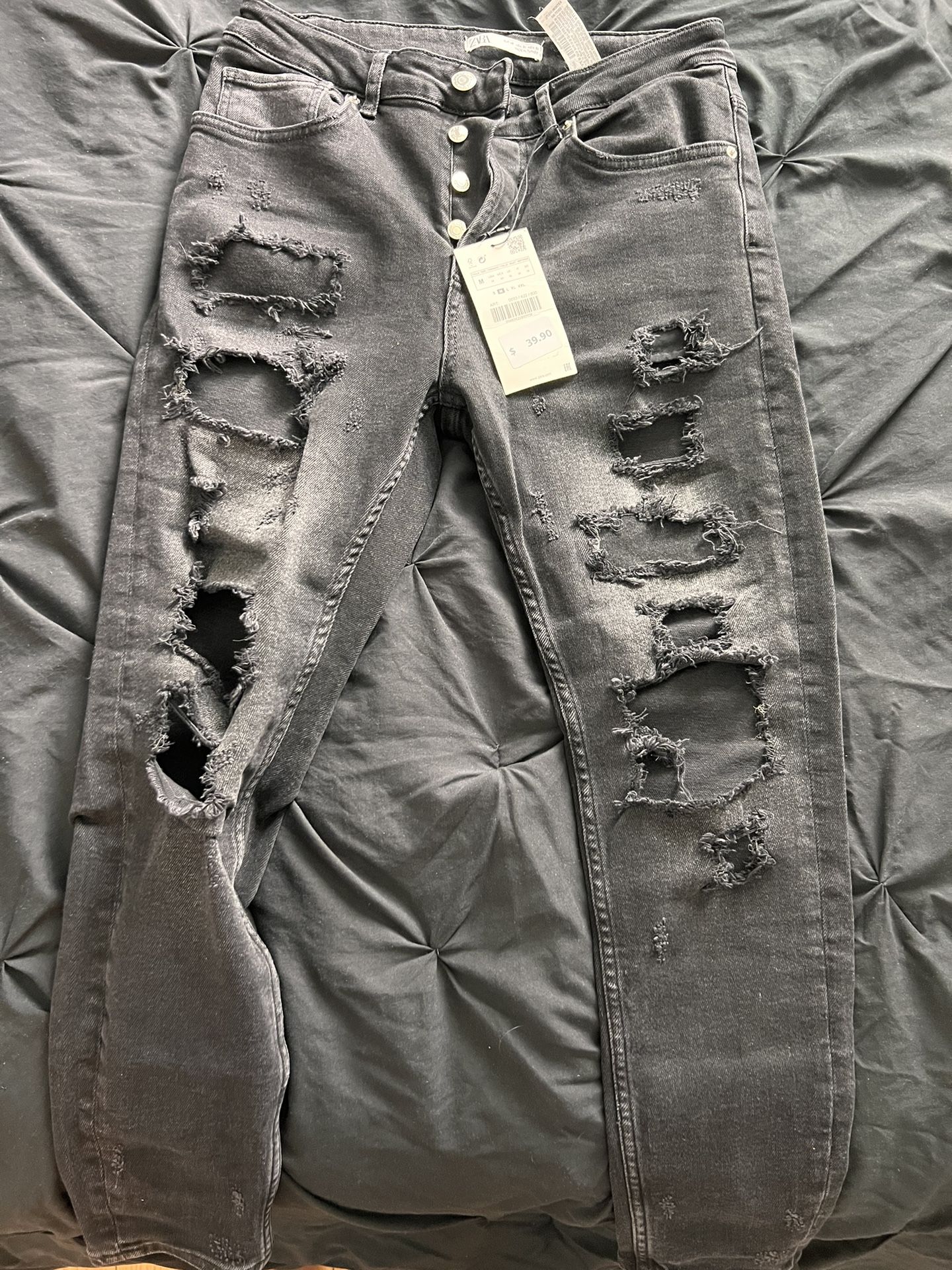 Jeans Zara Men Ripped Black Size 40 Eur / 31 Us