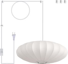 19.7in Plug in Lantern Pendant Light, White Imitation Silk Pendant #3815L UP2