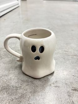 Halloween Ghost Figural Ceramic Coffee Mug 10 fl oz Decorated White/Black