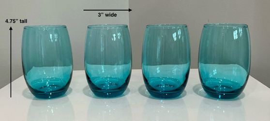 Set of 4 Thick Vintage Short Aqua Glasses