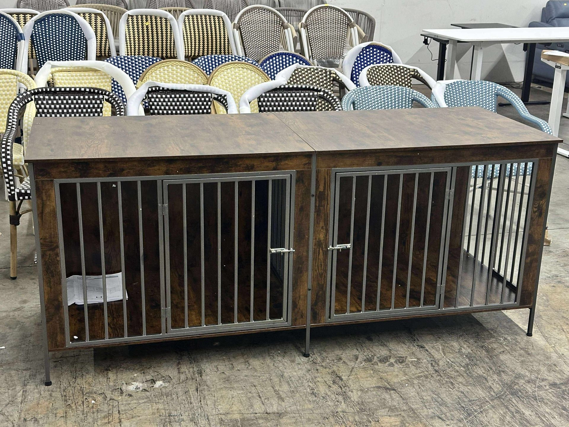 DEPTOK Dog Crate Furniture for 2 Large Dogs – 78" XXL Double Dog Kennel with Divider, Extra Large Wooden Dog Cage TV Stand(danage