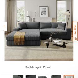 111.5 in. Square Arm L-Shape Corduroy Sectional Sofa in Gray with USB Charging Ports, Cup Holders