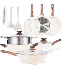 New Nonstick Pots and Pans Set, 17 Pcs Kitchen Cookware Set with Stay-Cool Handles - Induction Compa