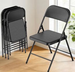 4 Pack Black Folding Chairs with Padded Cushion & Backrest, Comfortable Cushioned Seat with Durable Metal Frame, Portable Stackable Foldable Chair
