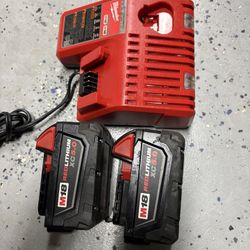 Milwaukee CHARGER,AND TWO BATTERIES 5SC.