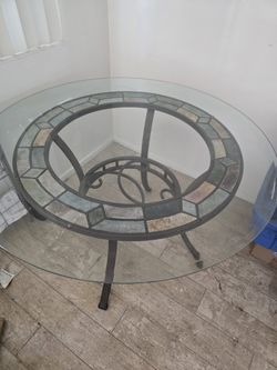 Glass Table With Metal Stand 4 Chairs