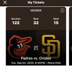 (4) Tix Padres V Orioles 9/2/25