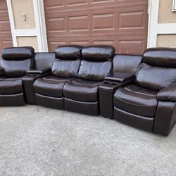 Genuine Leather Recliner Sectional Couch