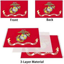Double Sided American USMC Flag Banner 2ply Embroidered United States Marine Corps Flag with 2 Brass Grommets Vivid Colors Waterproof(X0034NE1QF)