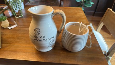 Ceramic Pitcher and Cup Set with Jute Rope