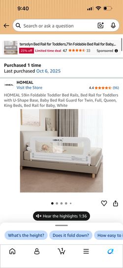 Baby rail for bed