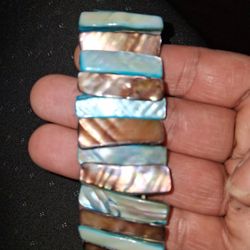 Vintage Abolone Of Pearl  Syretch Bracelet