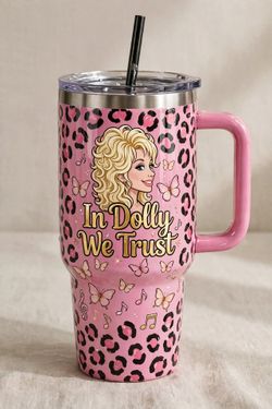 In Dolly We Trust Pink Leopard Tumbler