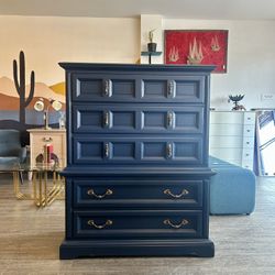 Beautiful Navy Blue Upright Dresser / Chest Of Drawers / Tallboy