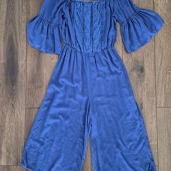Xhiliration Sz M Girls' Blue Jumpsuit Stretchy Elastic Waist