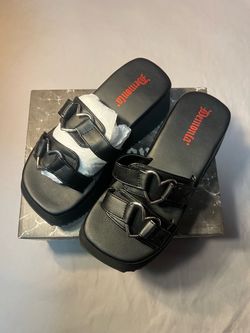 DEMONIA Flip-12” Black Matte Heart Slides - Size 6