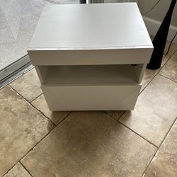 White Nightstand With Drawer And Display  Light Up Bedside Table 