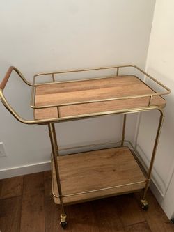Target Threshold Gold Metal, Wood, Leather Bar Cart