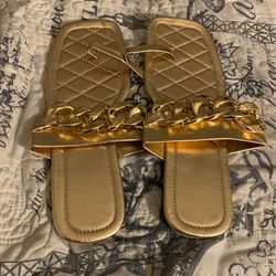 Gold Slide In Sandals