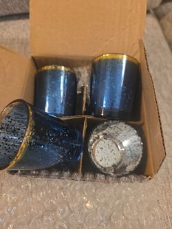 set of 4 navy /gold glass  tealite cup