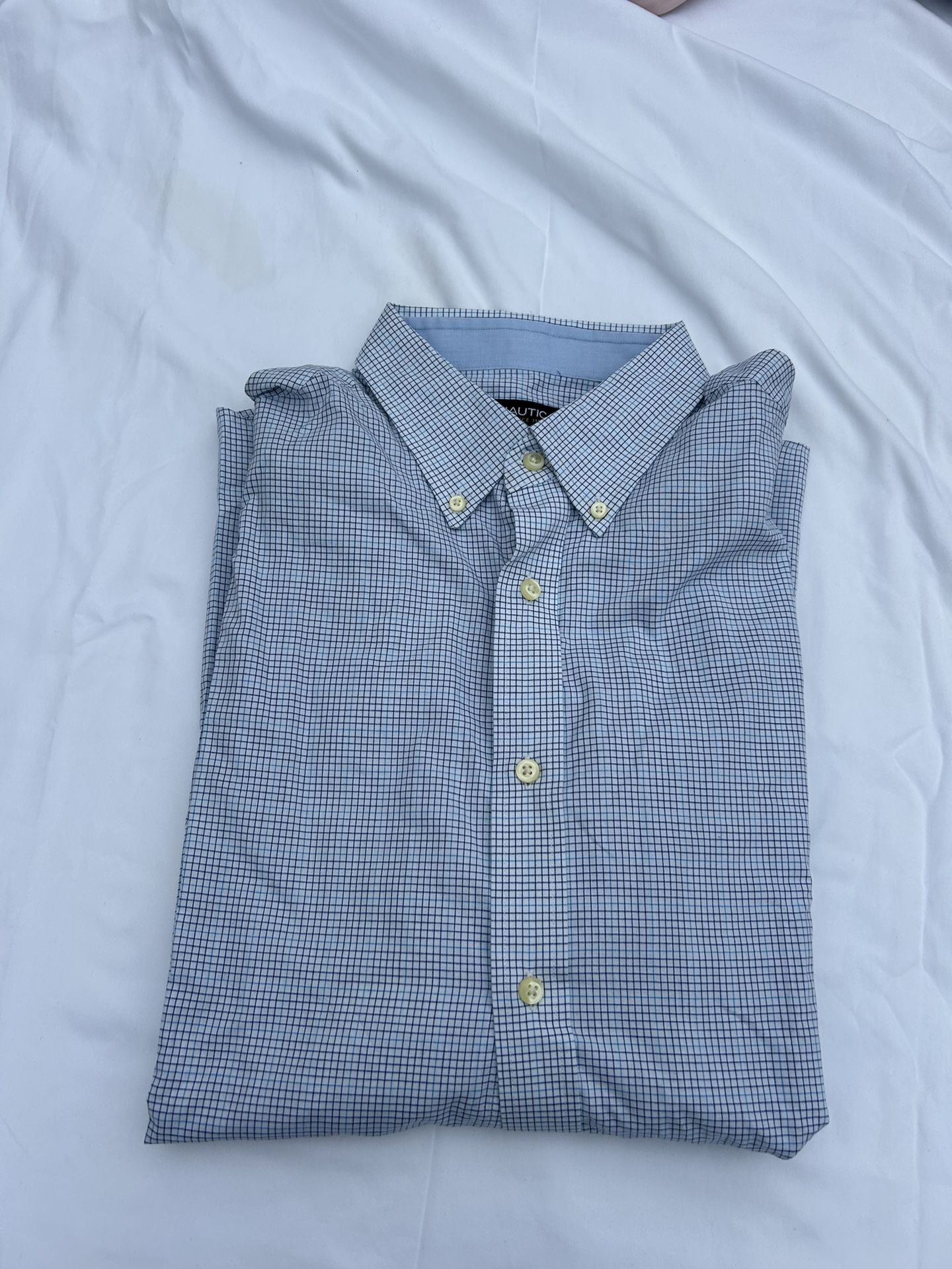 Nautica Plaid Long Sleeve Button Up Polo Shirt