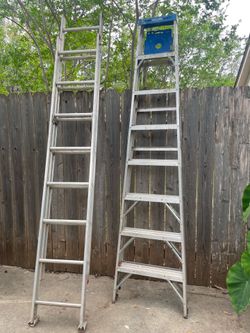 2 ladders:  extension sectional ladder, free standing 7.6 ft foldable ladder