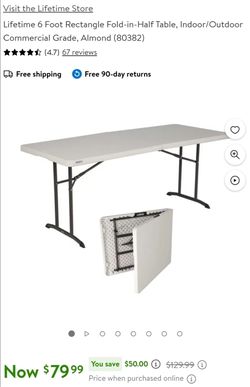 Lifetime Commercial 6' Fold-in-Half Table $60