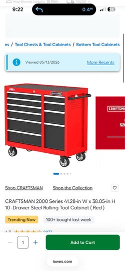 Craftsman 10 -Drawer Steel Rolling Tool Cabinet ( Red )