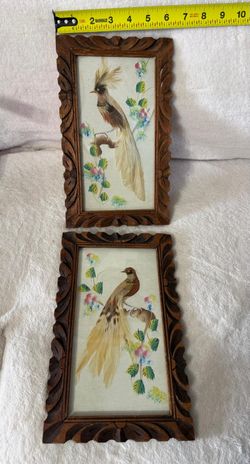 PAREJA DE CUADROS ANTIGUO DE MADERA Y CRITAL