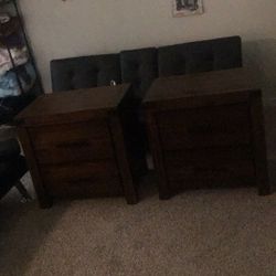 Two Dark Wooden Bed Side Dressers
