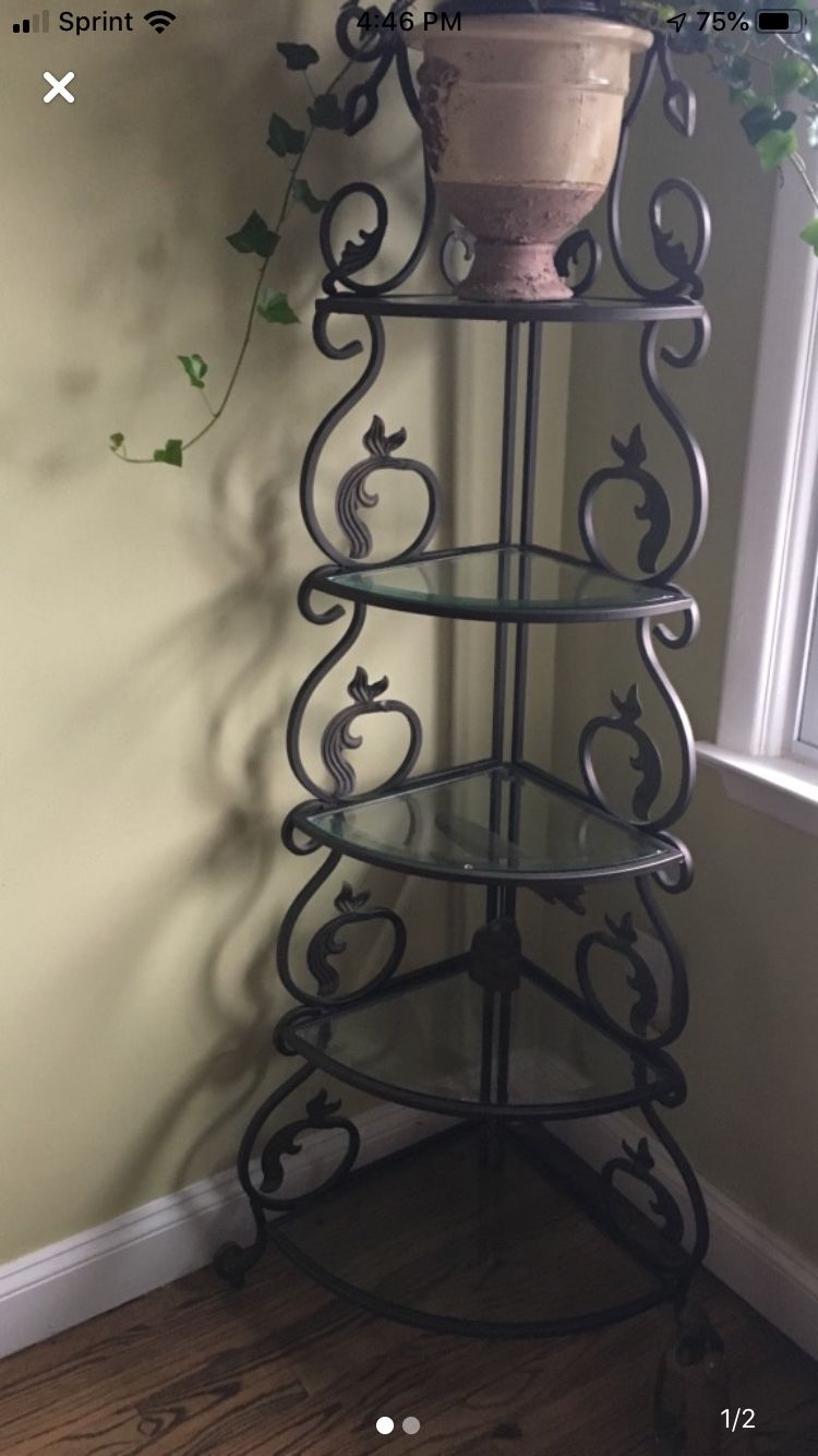 5 Tier corner etagiere wrought iron and glass!