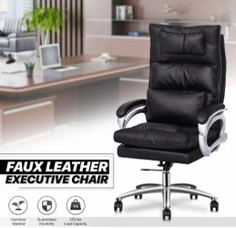 Office Executive Chair High Back Adjustable Managerial Desk Chair, Ergonomic Swivel Computer PU Leather Chair with Detachable Lumbar Support for Offic