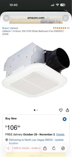 Utilitech 1.5-Sone 100-CFM White Bathroom Fan with Humidity Sensor
