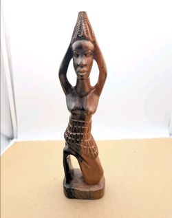 Tribal Exchange Vintage Hand Carved Woman Africa 12" Dark/Light Striped Wood.